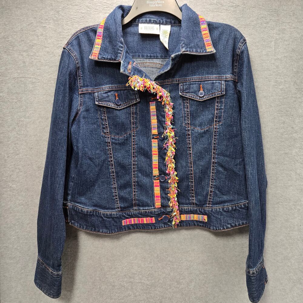 Vintage Bill Blass Embellished Fringe Denim Jean Jacket Size Medium